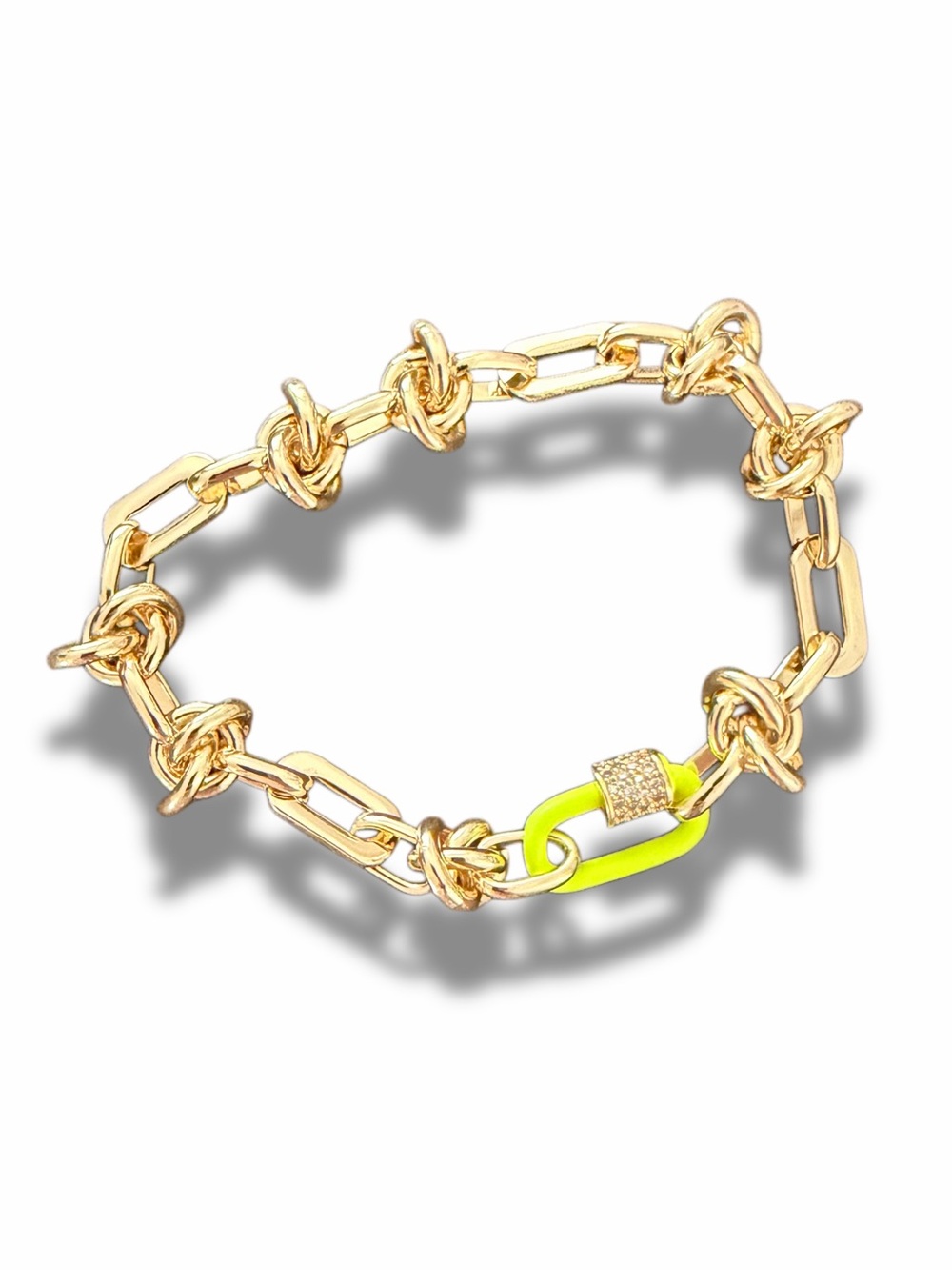 18k Gold plated Knot Link Bracelet with Micro Pave Carabiner.